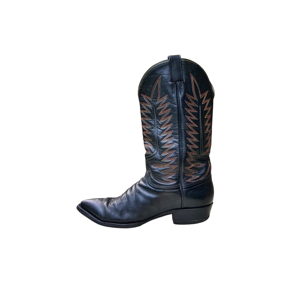 Vintage Men’s Black Leather Cowboy Boots Snip Toe Embroidered Western Rocker Y2K